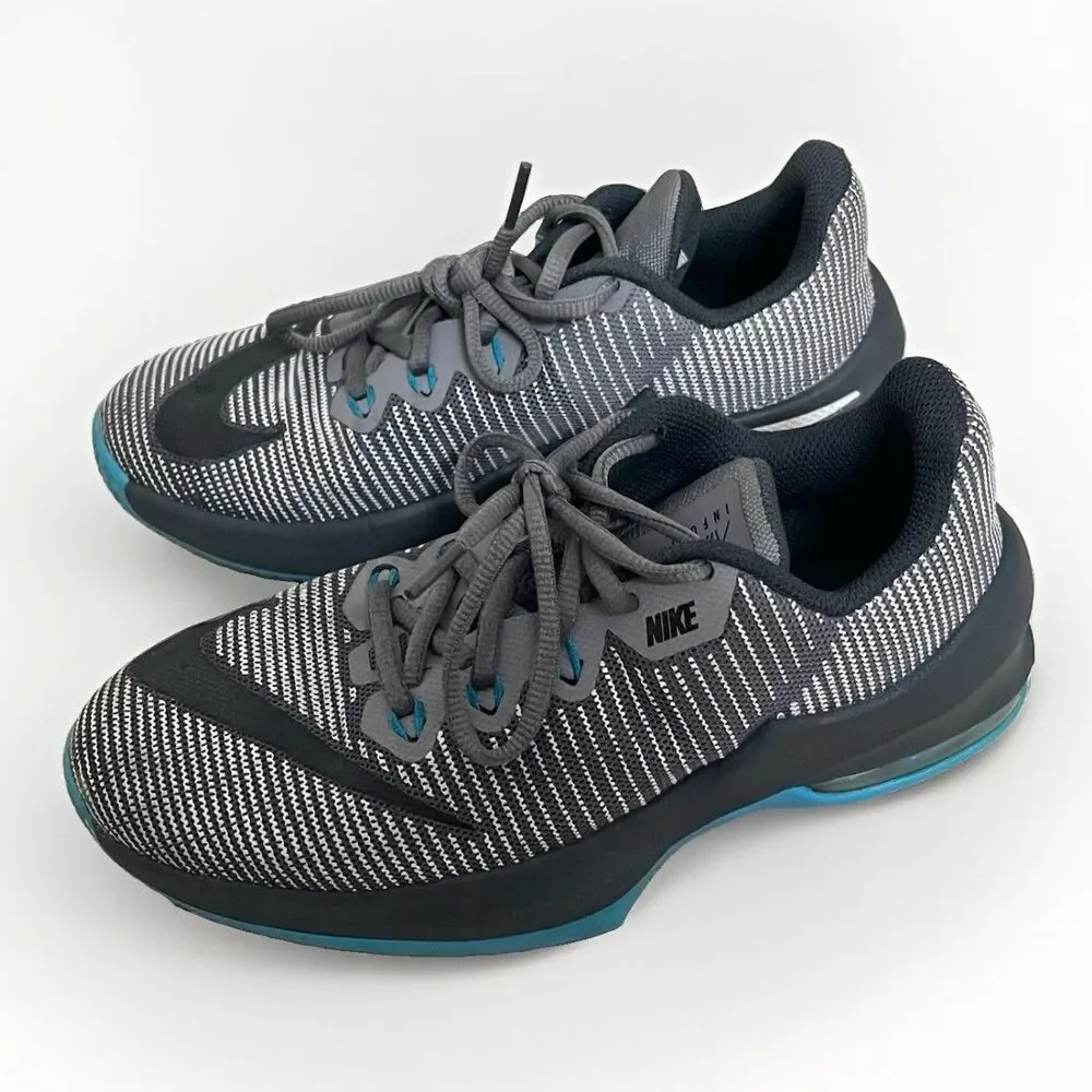 Nike-Airmax Infurite 2 YOUTH Athletic Running Sneaker Gray/Black/teal sz 4y Boys